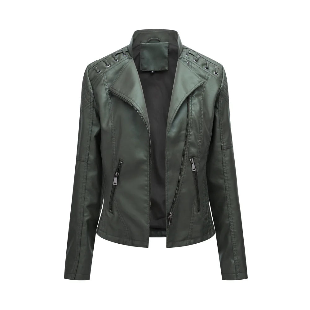 New Spring Autumn Women Faux Leather Jacket Pu Motorcycle Biker Purple Coat Slim Zipper Motorcycles Locomotive Outerwear 4XL