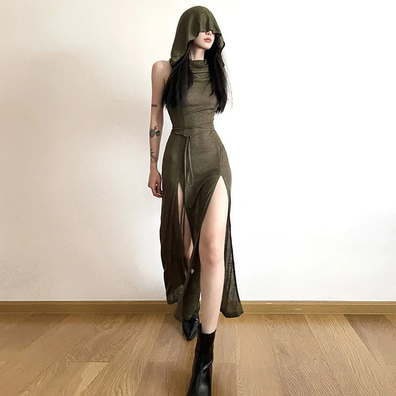 Urban Muse: Solid Split-Side Midi Dress for Women